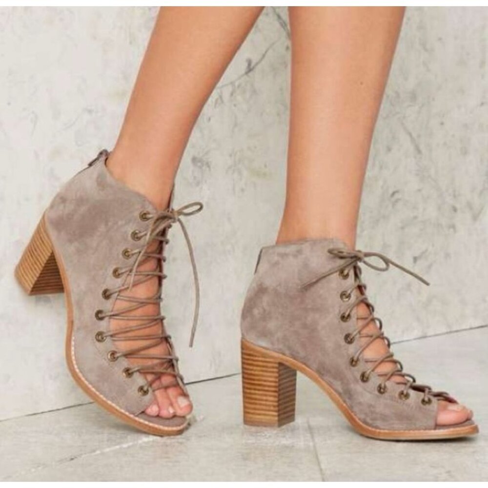 Jefferey Campbell Cors' Suede Peep Toe Bootie western light tan sz 10